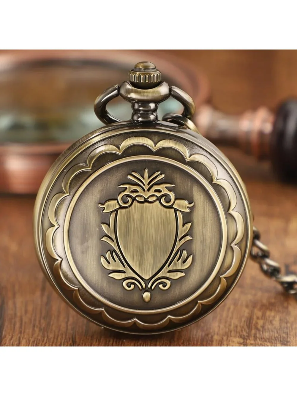 Men's Gold Vintage Style Hollow-Out Round Gear Arabic Mechanical Pocket Watch